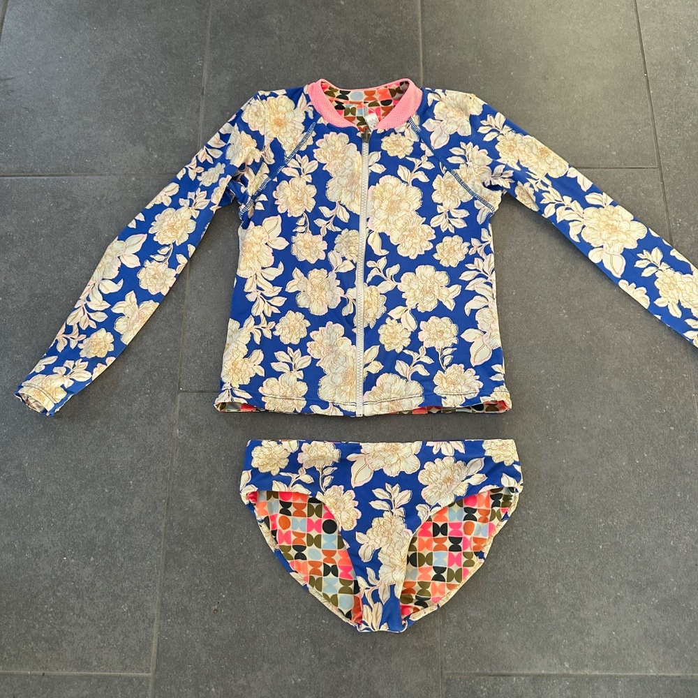 Girls Two Piece Long Sleeve Reversible Swimsuit Rashguard